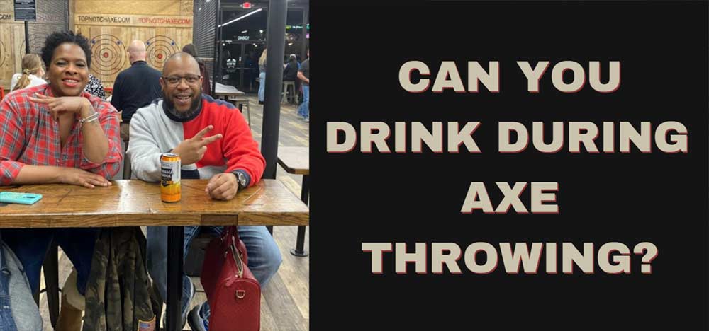 Photo of relaxed axe throwers sharing a beer
